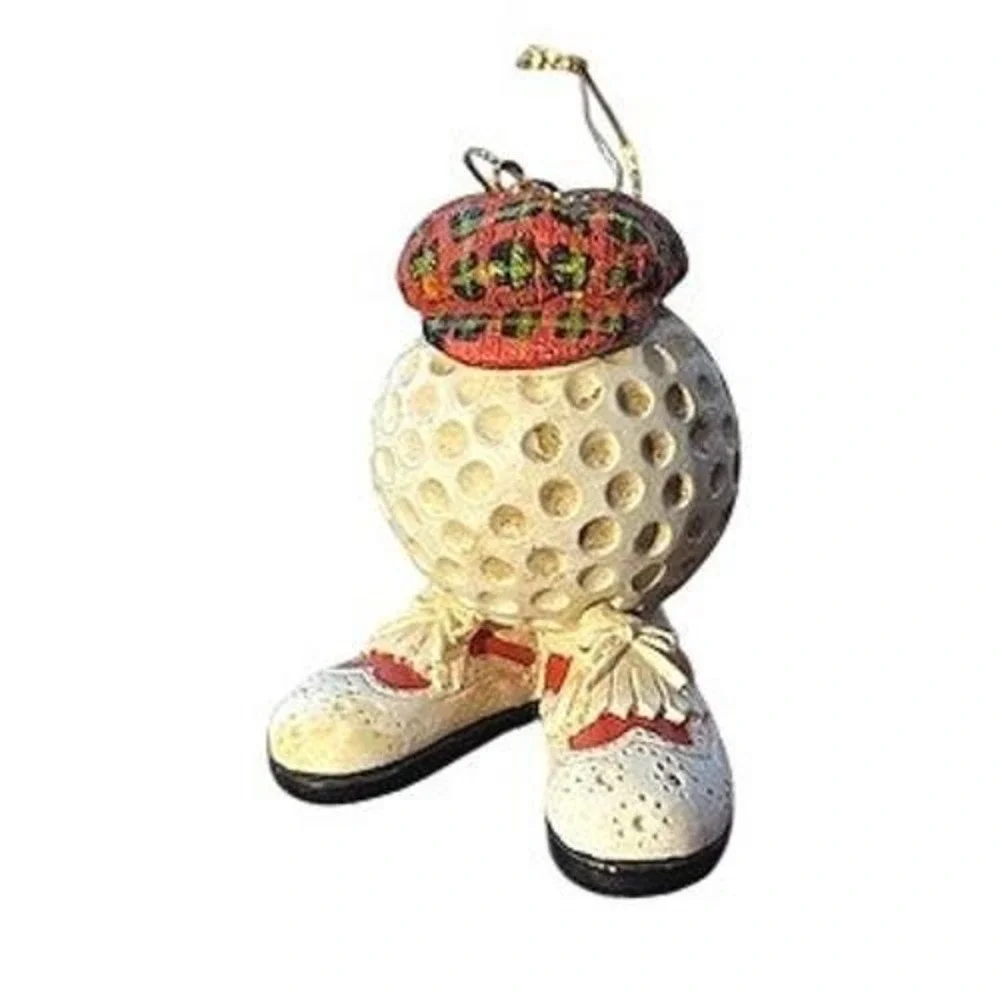 Christmas Golf Ball Character Ornament‎ Tartan Hat Shoes Holiday Decor